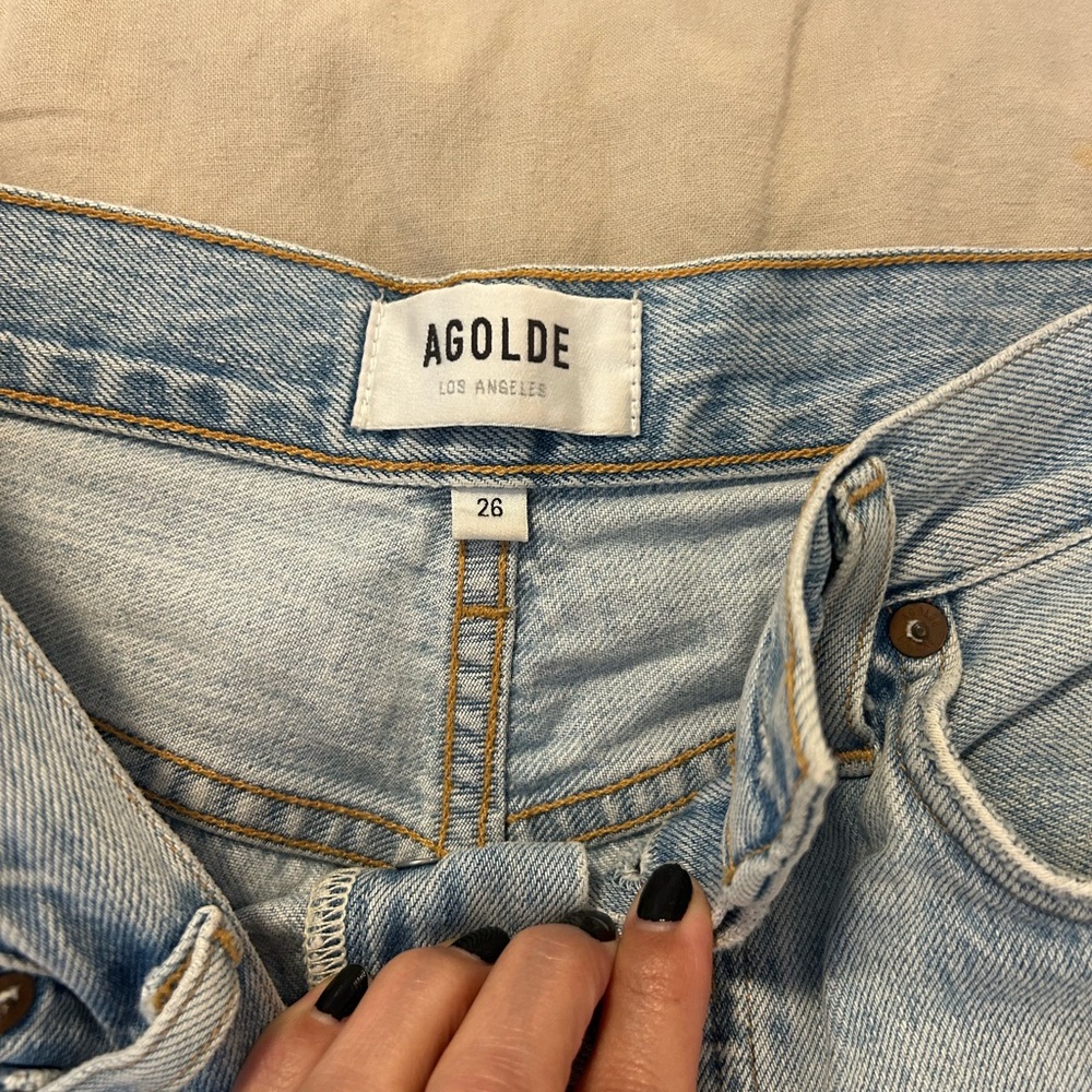 Agolde Riley High Rise Light Blue Distressed Women's Jeans - Picture 3 of 5